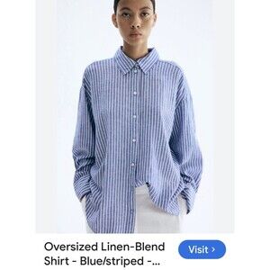 oversized linen button up shirt Blue Striped Size L